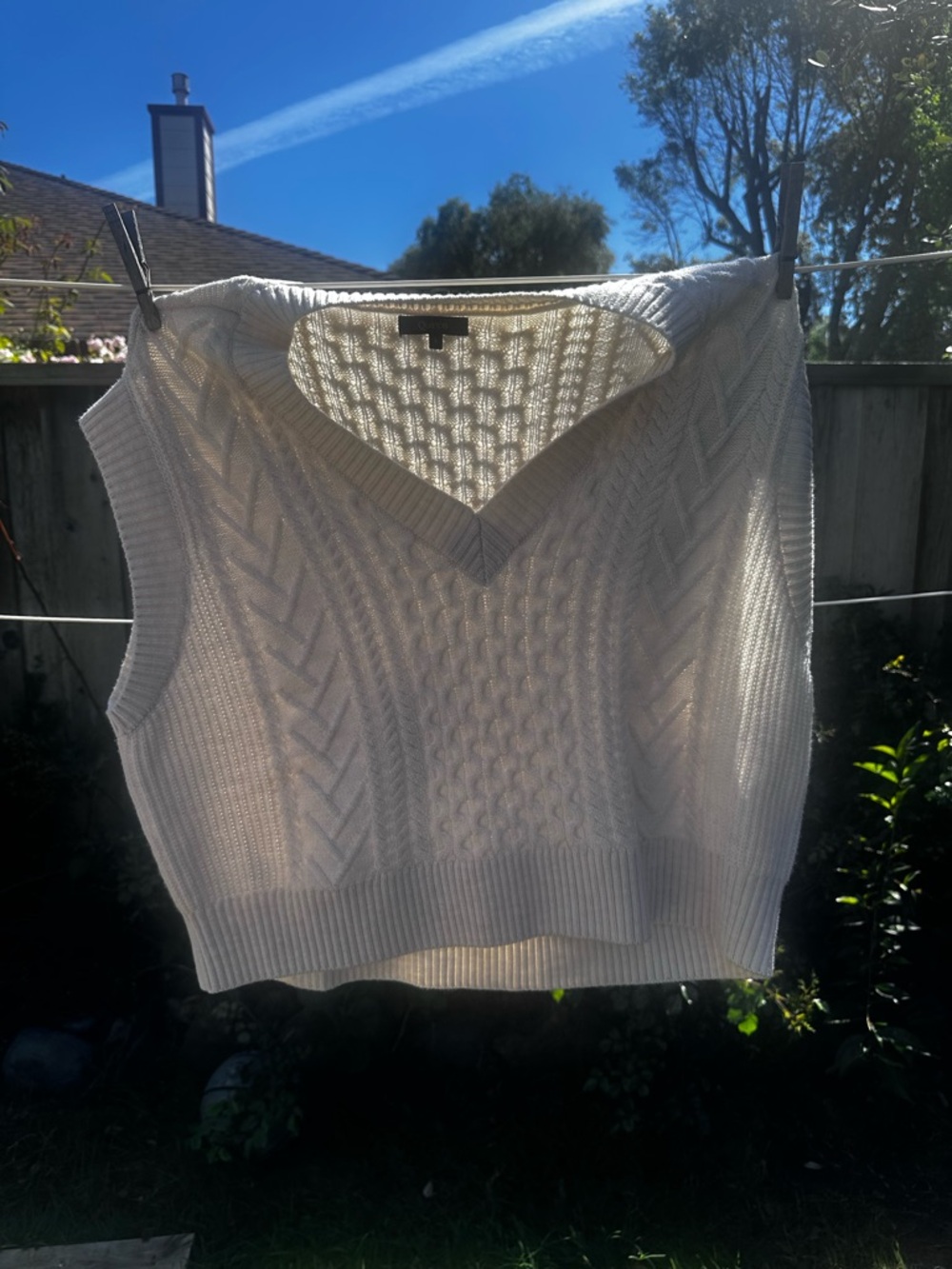 Quince Cream Cable-Knit V-Neck Sweater Vest 100% merino wool